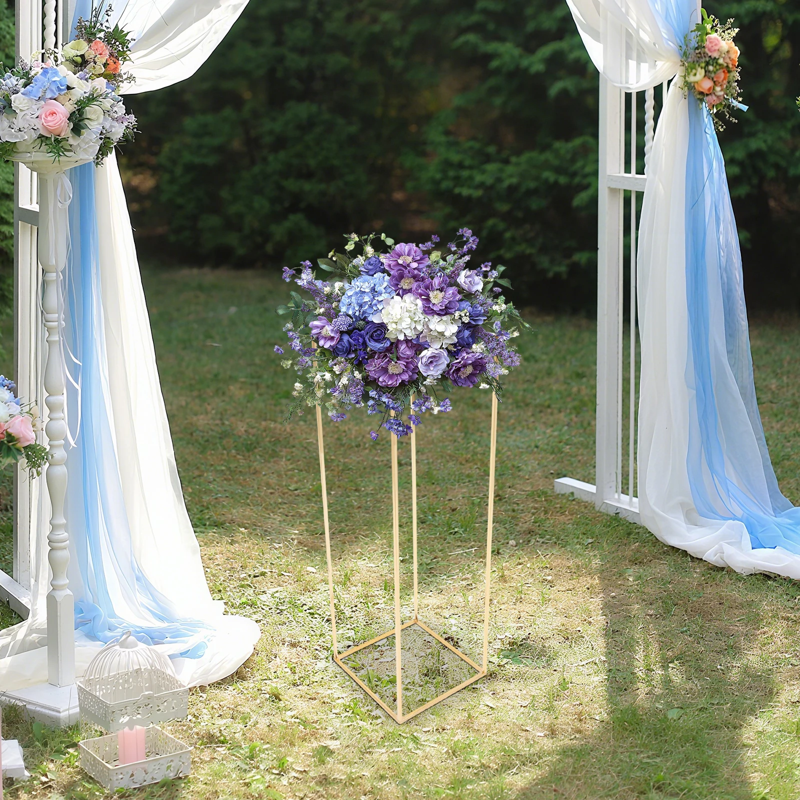 Goldener Blumenständer Metall-Säulenständer für Blumenarrangements bei Hochzeiten, Partys und Abendessen als Tischdekoration 29*29*100cm – Detail 9