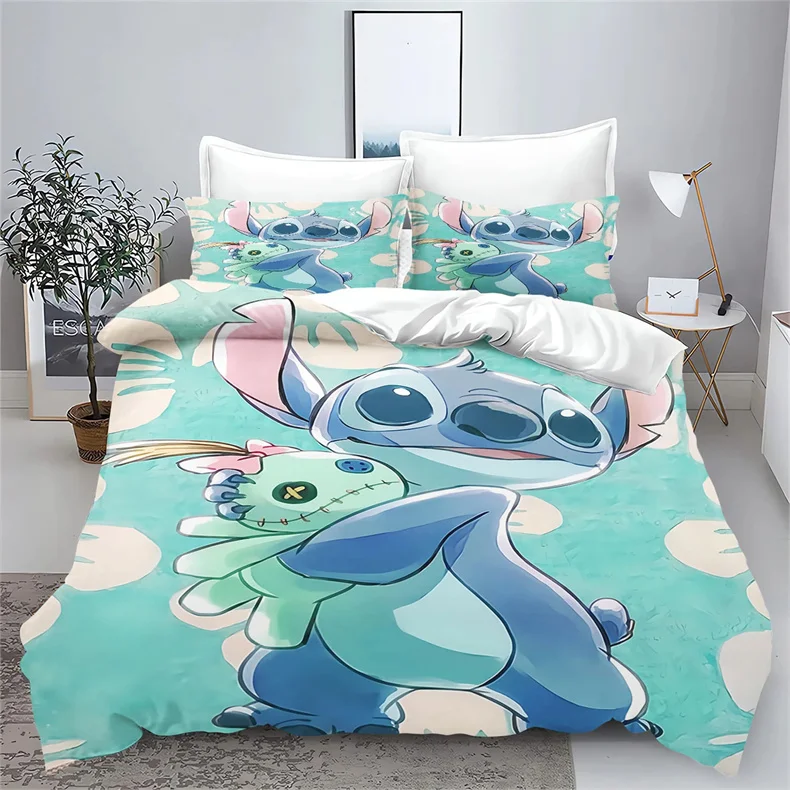 

Stitch Cartoon Modern Printed 3 Piece Duvet Cover Set 1 Piece Duvet Cover Queen Size Quilt for Child Bedding Set Luxury