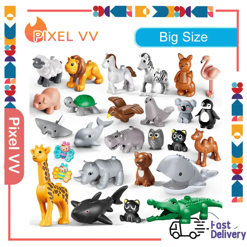 Big Size Animal Building Blocks Compatible Lego Duplo Animal Accessories  Figures Block Lion Panda DIY Bricks Assembly Toys