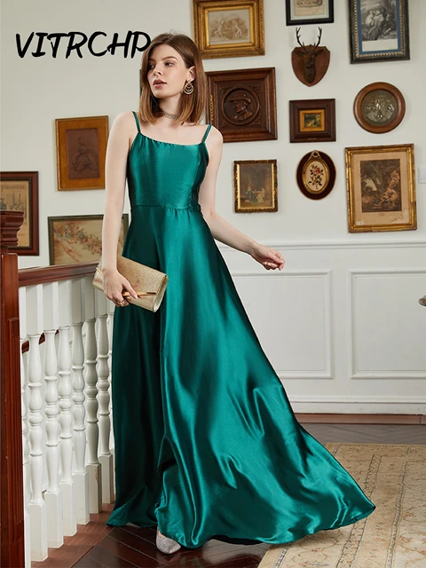 Summer Satin High Slit Cocktail Dresses Women Elegant Spaghetti Strap Halter  Floor-Lenth Green Dress - China Women Dress and Sexy Dresses price