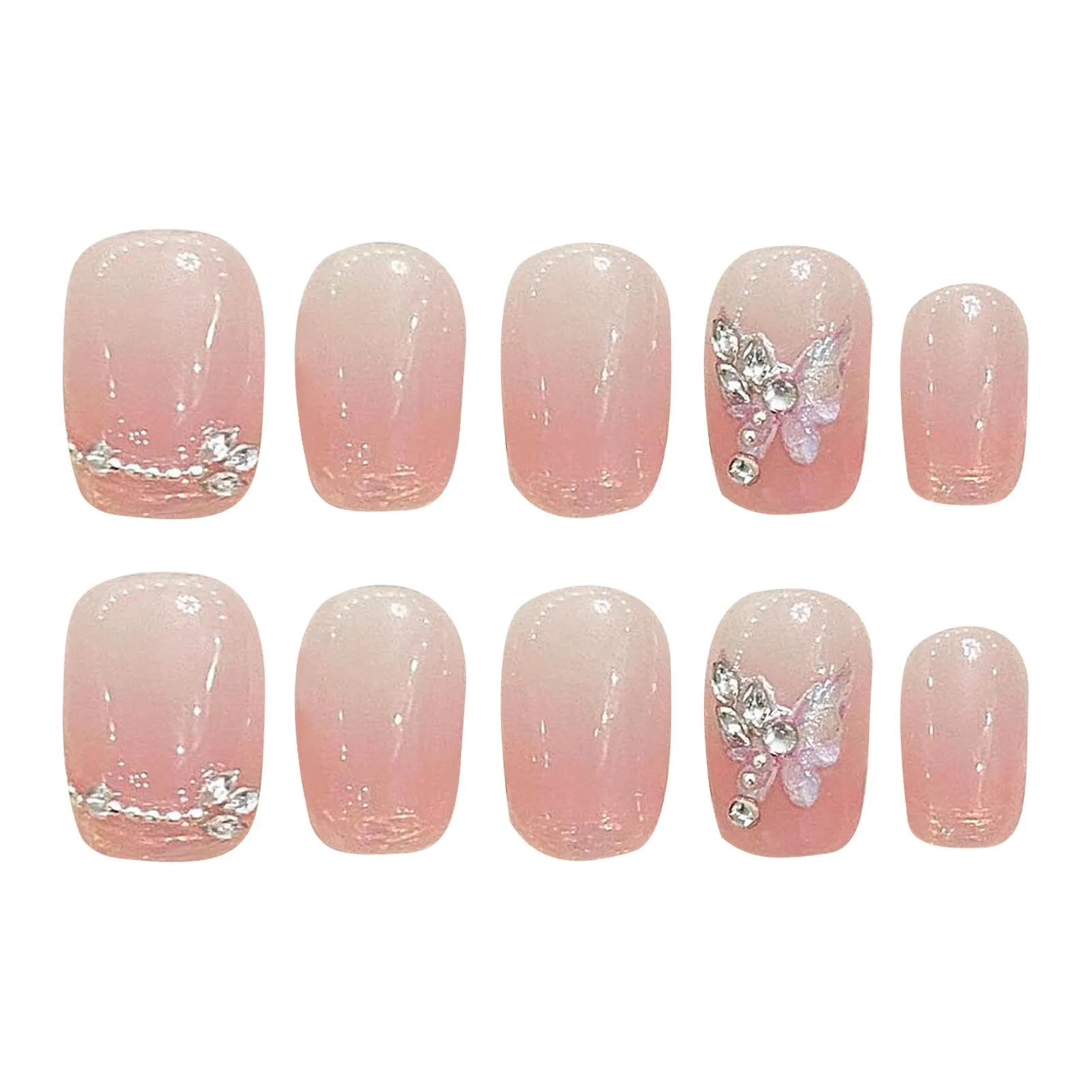

Pink Short False Nails with Rhinestone Natural Unbreakable Nail Simple Wear for Stage Performance Wear