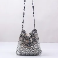 Women Bags Designer Silver Metal Sequins Chain Woven Bag Hollow Evening Bags Clutch Female Travel Holiday Shoulder Bag Handbag - Image 3