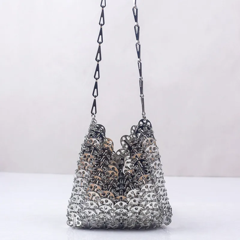 Women Bags Designer Silver Metal Sequins Chain Woven Bag Hollow Evening Bags Clutch Female Travel Holiday Shoulder Bag Handbag 3
