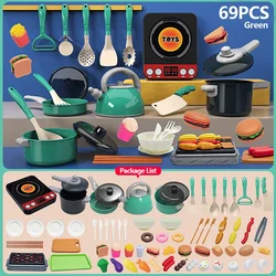 Deluxe Kids Kitchen Playset - 59/69 Piece Cooking Toy Collection with Accessories and Pretend Food (69PCS Green)