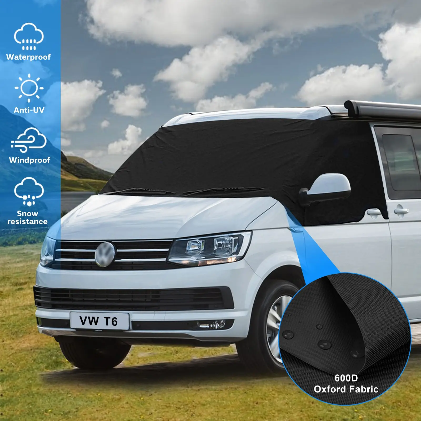 Auto-Windschutzscheibenabdeckung Sonnenschutz Windschutzscheibe Frost  Schneeabdeckung für T6 Van - Schwarz