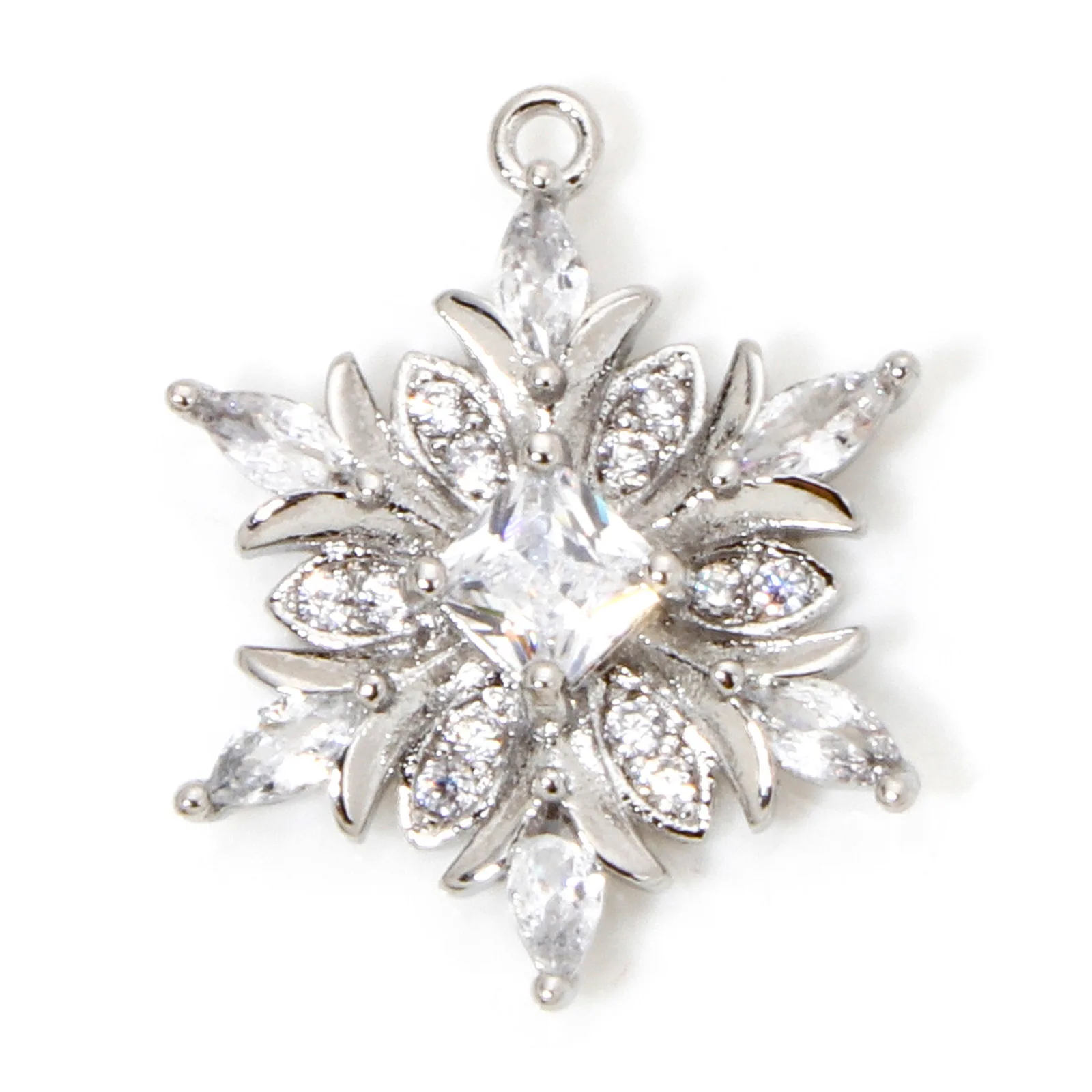 1 Stück Messing Weihnachts anhänger Schneeflocke klar Zirkonia mehrfarbige Strass Anhänger für Halskette Herstellung 20,5mm x 16mm – Detail 8