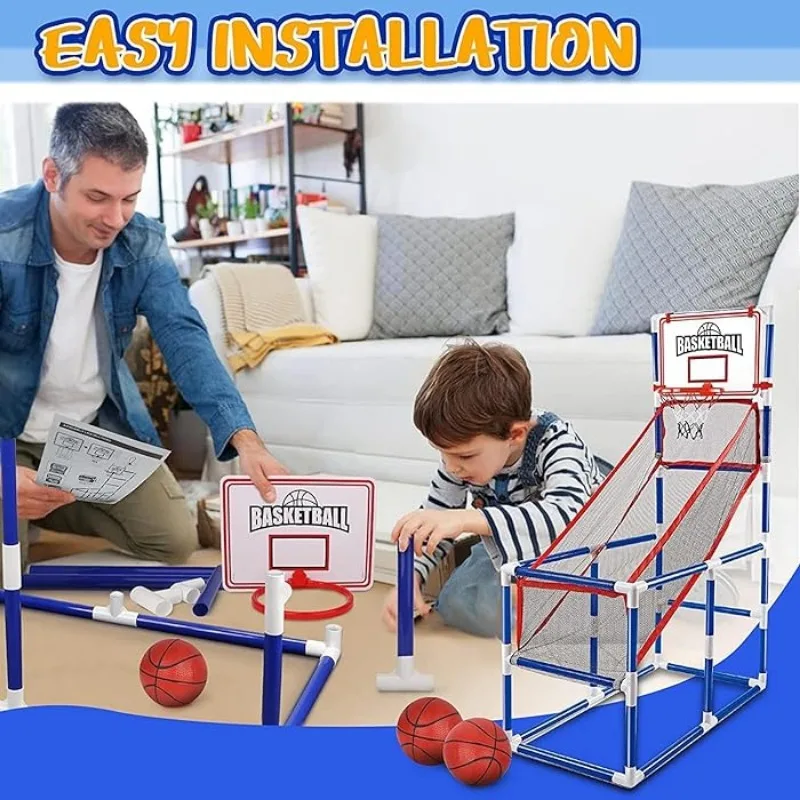 Portable Arcade Basketball Game Set with 2 Balls Hoop for Kids Indoor Outdoor Sport Play Children Boys Sports Toys Easy Set Up 5