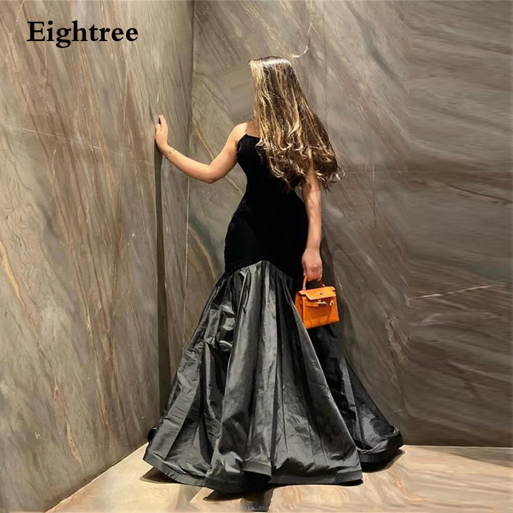 

Eightree Black Mermaid Evening Dresses Strapless Abendkleider Dubai Vintage Pleat Sweep Train Party Dress Robes De Soirée 2023