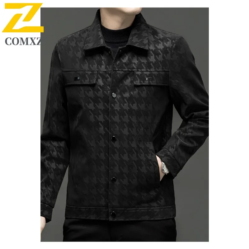 EIAO Spring Autumn Men Patterned Leather Jacket Stylish Lapel Biker Coat Trendy Korean Style Outerwear for Young Adults  2025