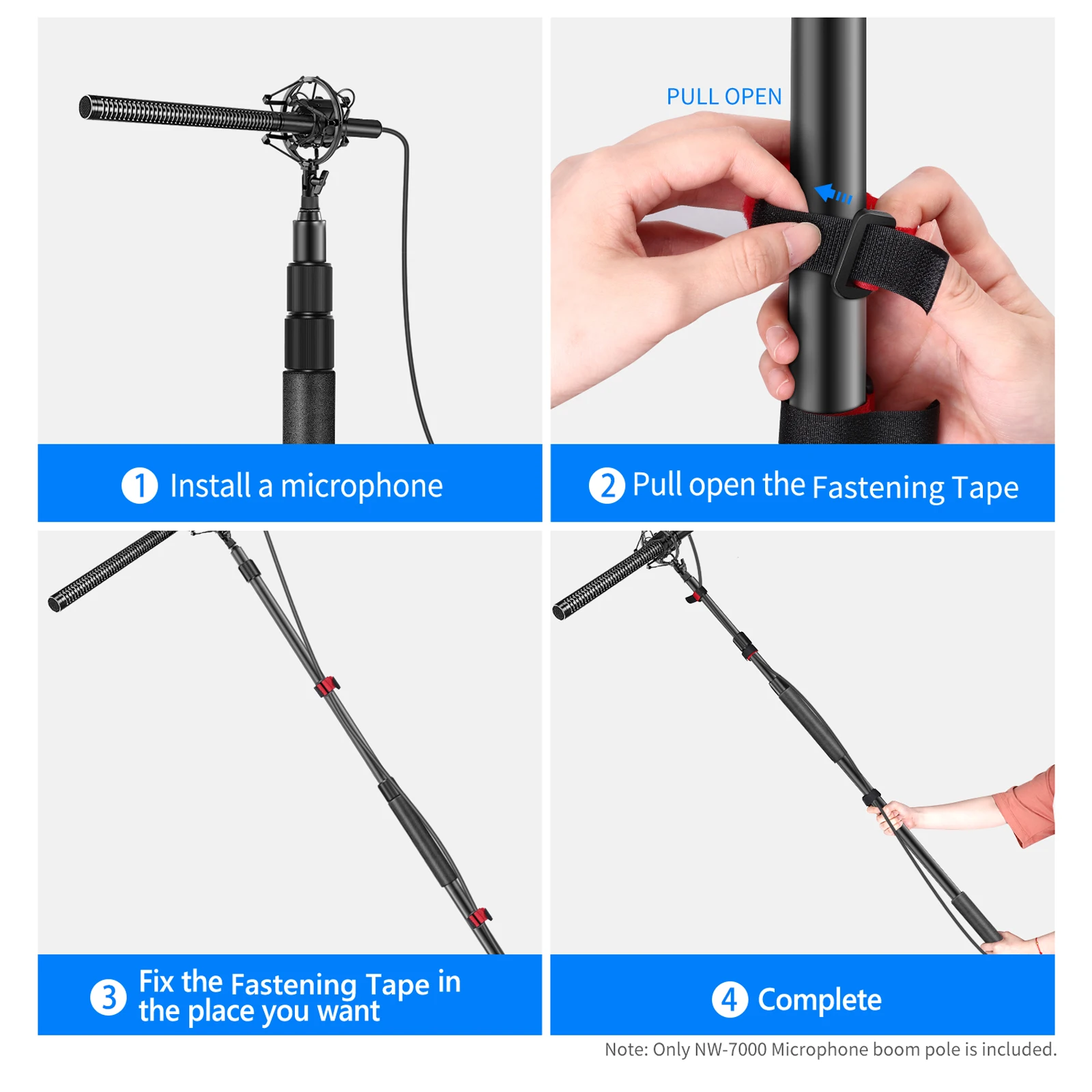 NW-7000 Microphone Boom Arm, 3 Section Extendable Handheld Mic Arm with 3/8" & 3