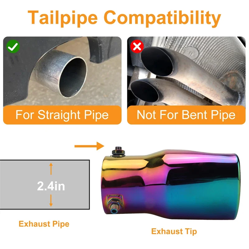 Heart Shape 2.5 Inch Stainless Steel Exhaust Tip - New Design Silver Colorful Car Muffler Tail Pipe Decorative Auto Accessories