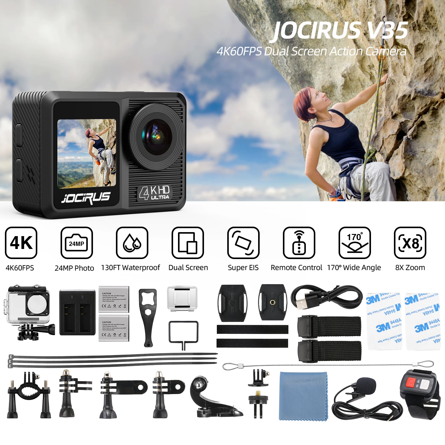 울트라 HD 액션 카메라, 수중 방수 헬멧 비디오 녹화 스포츠 캠, 와이파이, 2.4G Hz, 170D, 4K, 60/30fps, 1080P, 60fps