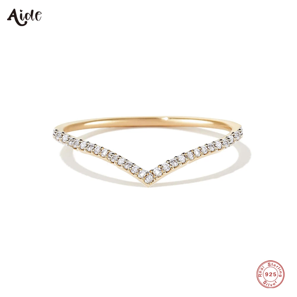 

Aide V Shape Sparkling Moissanite Diamond Rings Jewelry For Women 925 Sterling Silver Wedding Engagement Moissanite Band Ring