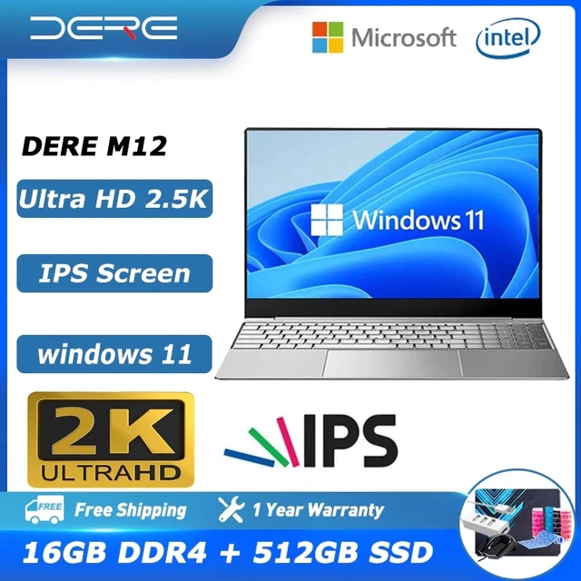 Dere M12 Laptop 15.6" 16GB RAM 512GB SSD IPS 2K Office Computer Intel Celeron N5095 with Fingerprint Unlock Windows 11 Notebook 1