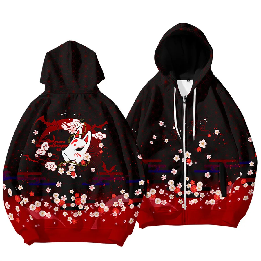 

Harajuku Fox Print Hoodies Sweatshirt Autumn Winter Japanese Casual Oversized Hooded Hoodie Hip Hop Pullover Women Men Clothing