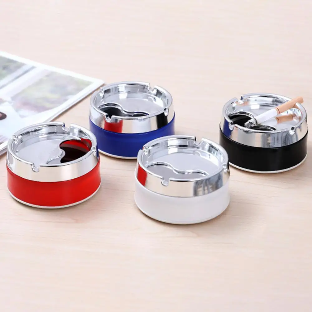 Round Stainless Steel Ashtray Windproof Desktop Ash Container