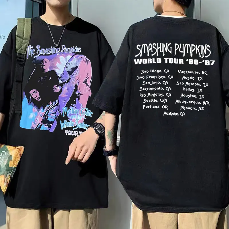 

Vintage Smashing Pumpkins World Tour Graphic T Shirt Men Fashion Rock Oversized Tshirt Male Streetwear Men's Pure Cotton T-shirt