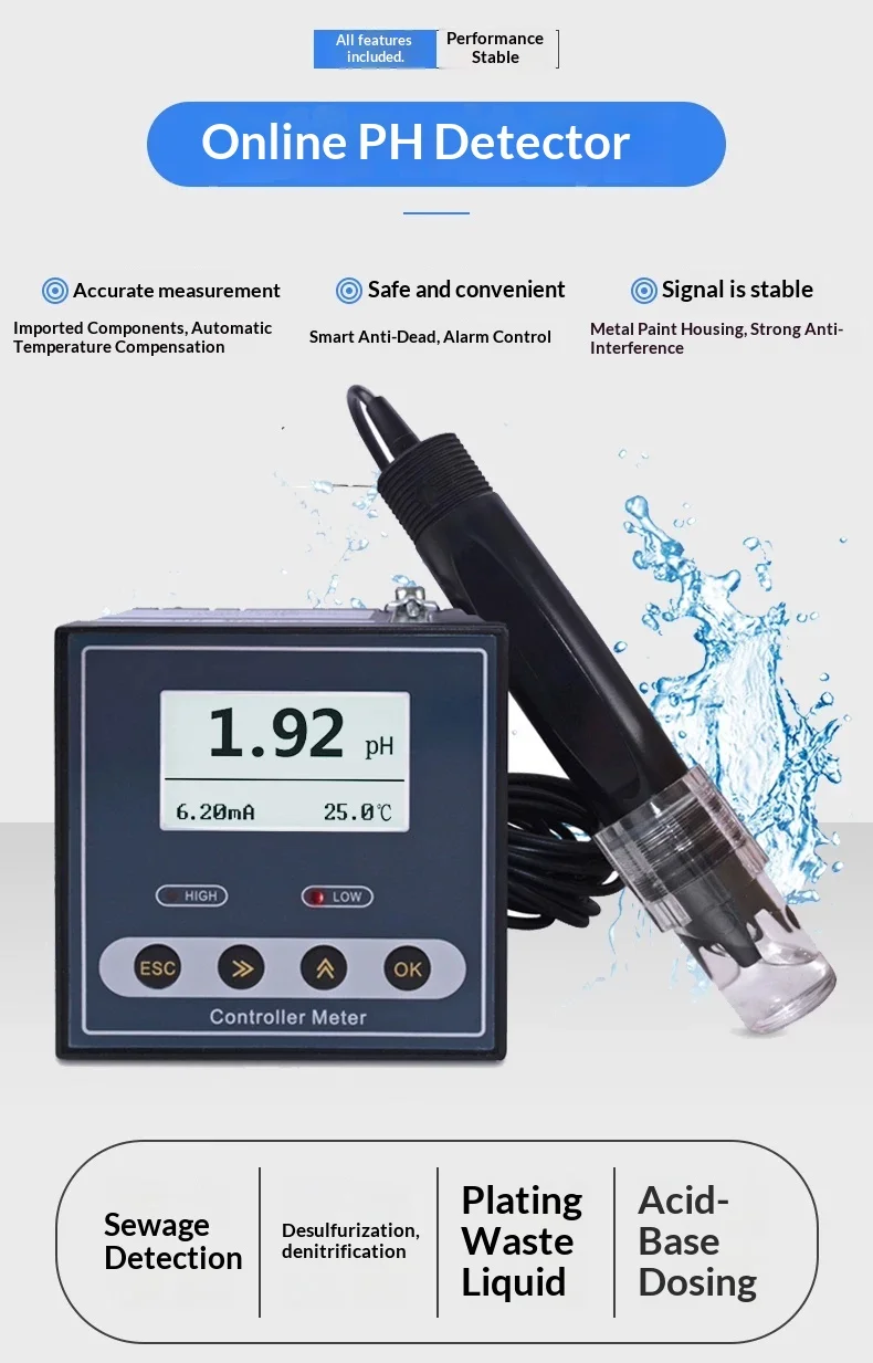 PH-110 Industrial pH ORP Meter Controller 4‑20mA RS485 Online pH Sensor Wastewat