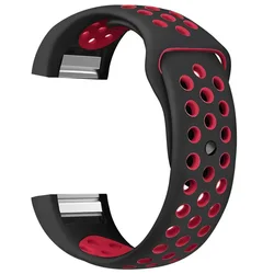 Silicone Sport Wristband for Fitbit Charge 2 - Durable and Comfortable Watch Strap (Black Red)