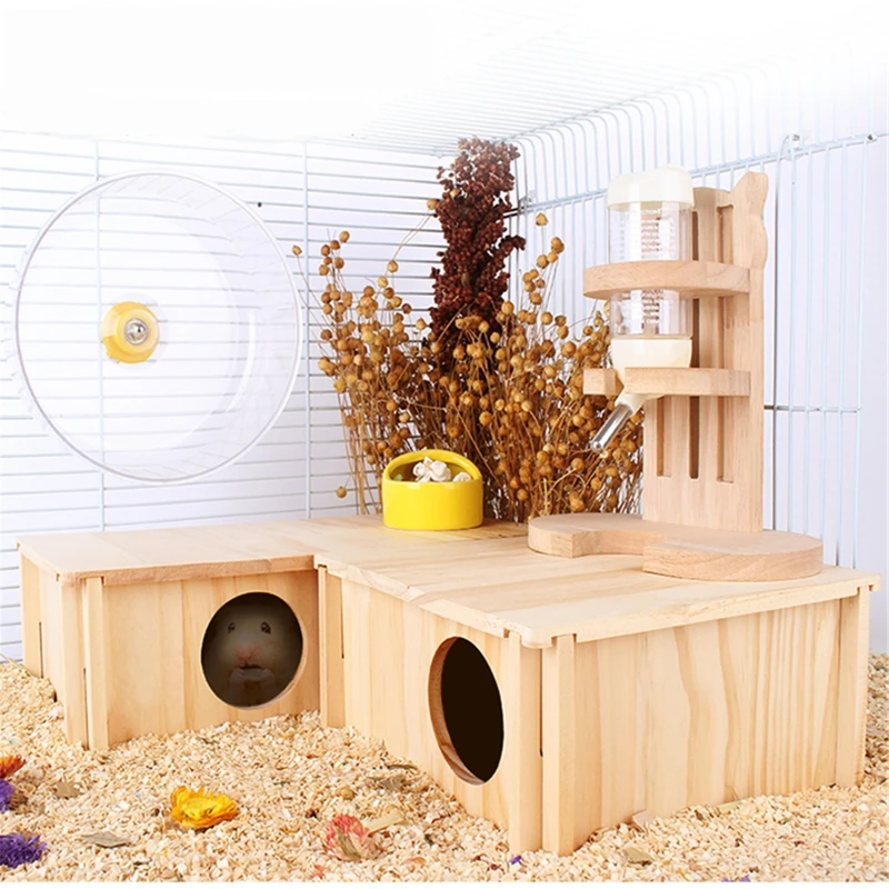 

Hamster House with 2 Chambers Pet Wooden Hideout Nesting Habitat for Gerbils Chinchillas Guinea Pigs Small Animals