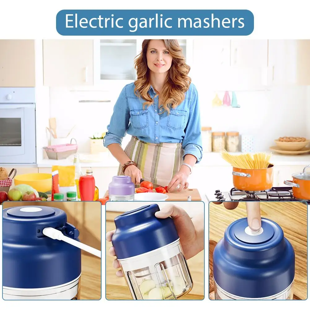 Description Picture 5 of itemMini Wireless Electric Garlic Crusher Portable 320ml Chopper USB Charging Ginger Chili Vegetable Masher Kitchen Machine