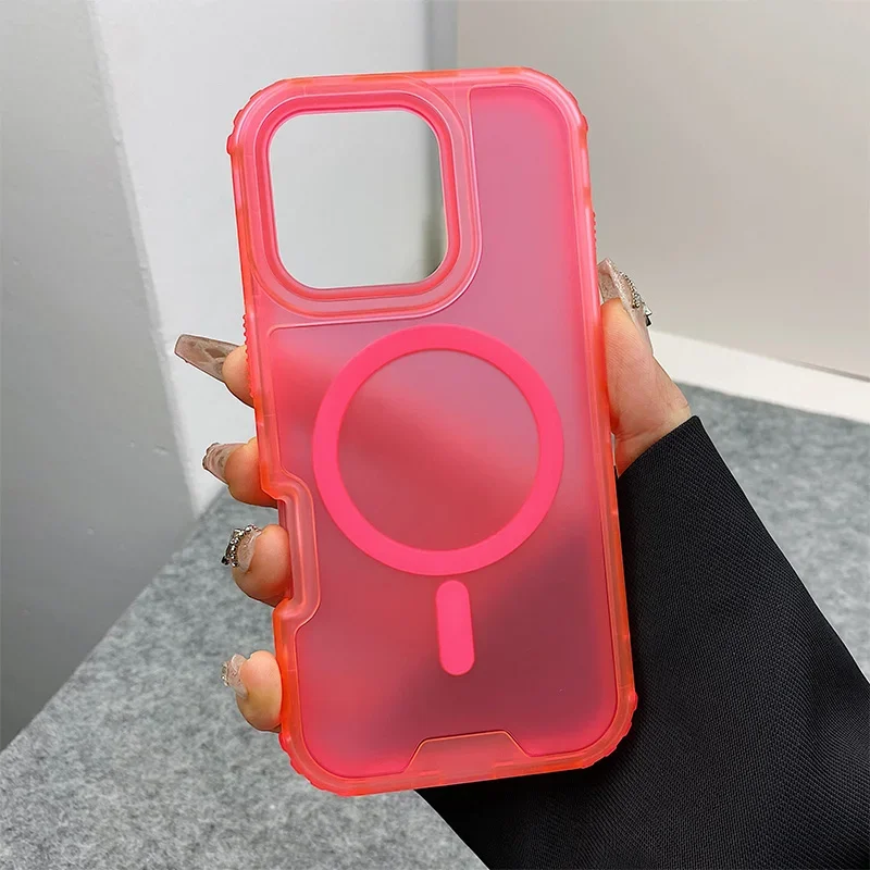 Trendy 3-in-1 Magnetic Shockproof Case with Frosted Slim Clear Design and Wireless Charging Compatibility