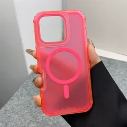 Trendy 3 - in - 1 Magnetic Shockproof Case with Frosted Slim Clear Design and Wireless Charging Compatibility - iPhone 14 (Rose Pink)