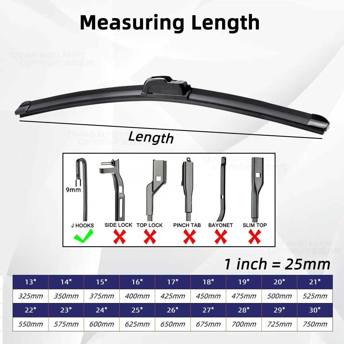 Car Wiper Blades J Hook Windscreen Wiper Automobile Windshield Soft Rubber 13" 18&ldquo; 19" 20" 21" 22" 24" 26"