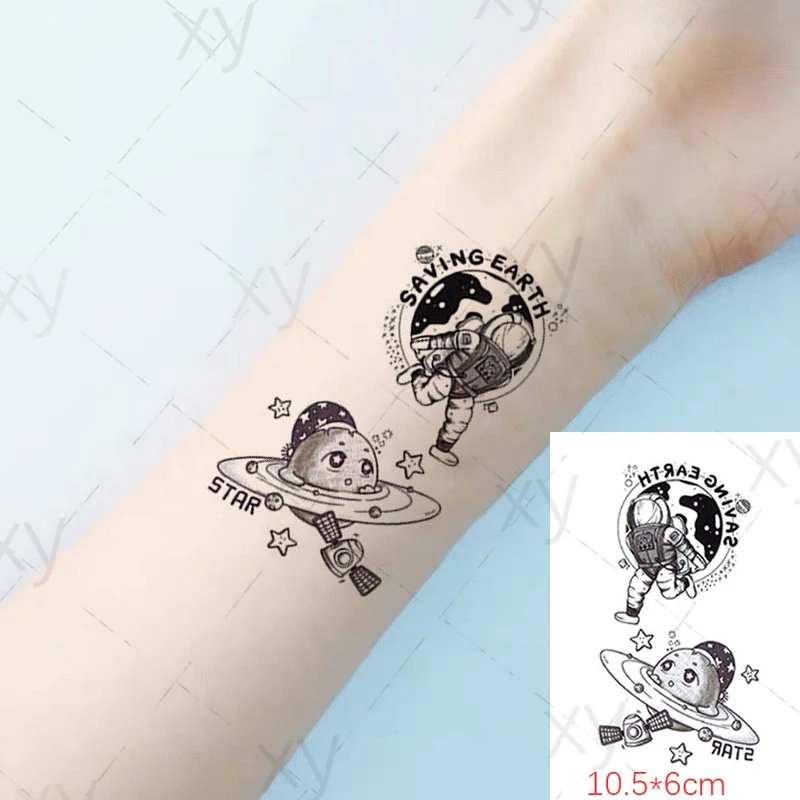 

Temporary Tattoo Sticker Astronaut Spaceship Planet Sun Moon Fake Tatto Waterproof Tatoo Wrist Arm Small Size for Women Men Girl