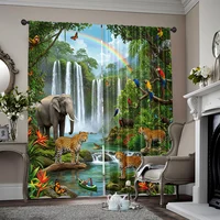 2pcs, spring summer Curtains Rainforest Adventure Wind Semi-Sheer Curtains Polyester Woven Decorations Outdoor for Bedroom, 1