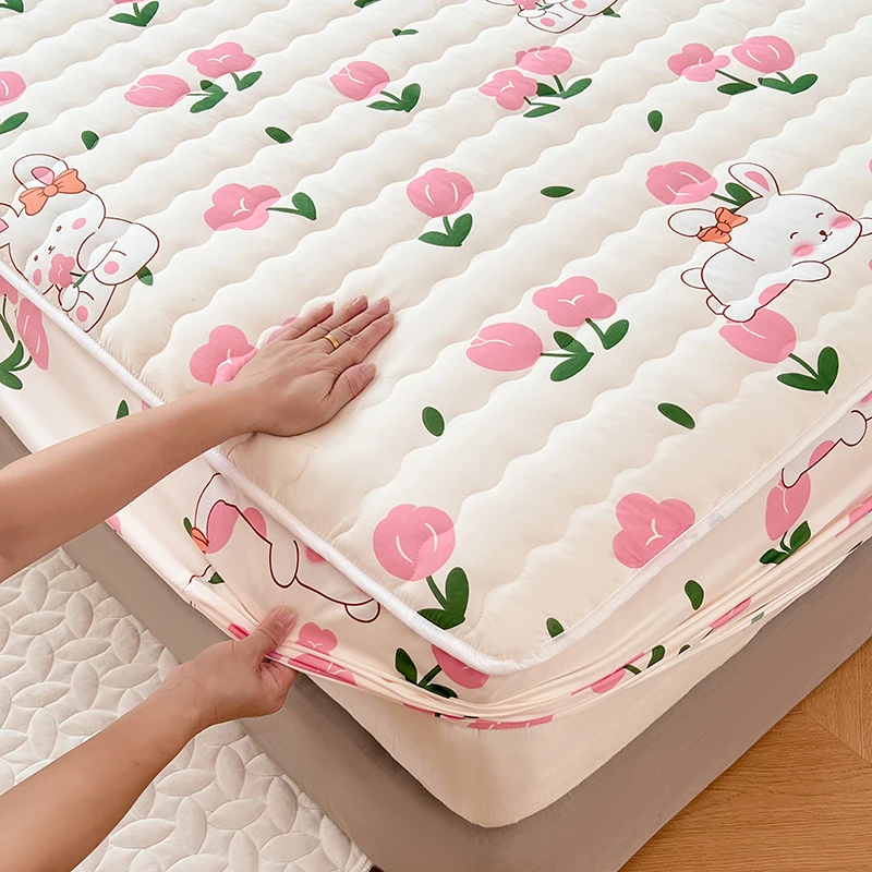 1pc Thicken Anti-mite Fitted Sheet With Elastic Band Non Slip Adjustable Mattress Cover For Double/Queen/King Bed 침대커버 Bed Cover 4