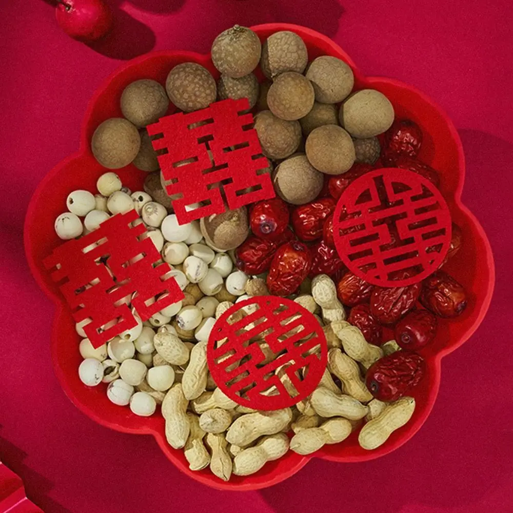 1Pcs Wedding Banquet Red Tray Durable Decorative Snack Fruit Toast Chinese Traditional Plate Festive Supplies Plastic Xi Tray