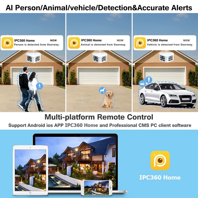 8MP 4K WIFI Dual Lens Panoramic Fixed Camera 180° Wide Viewing Angle Outdoor AI Human Detection Security Camera Video intercom 4