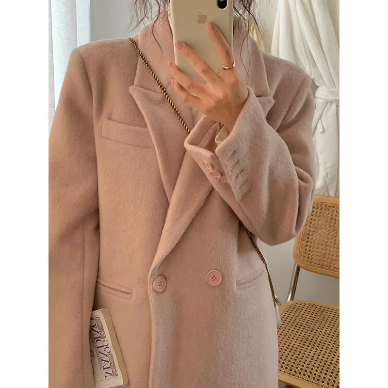 2023 Autumn And Winter New Korean Version Fashion Temperament Mid Length Thickened Loose Woolen Cloth Atmosphere Women's Trend