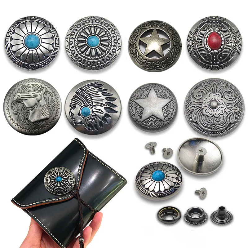 Snap Button Metal Rivet With Bead Decoration for Leathercraft Bag