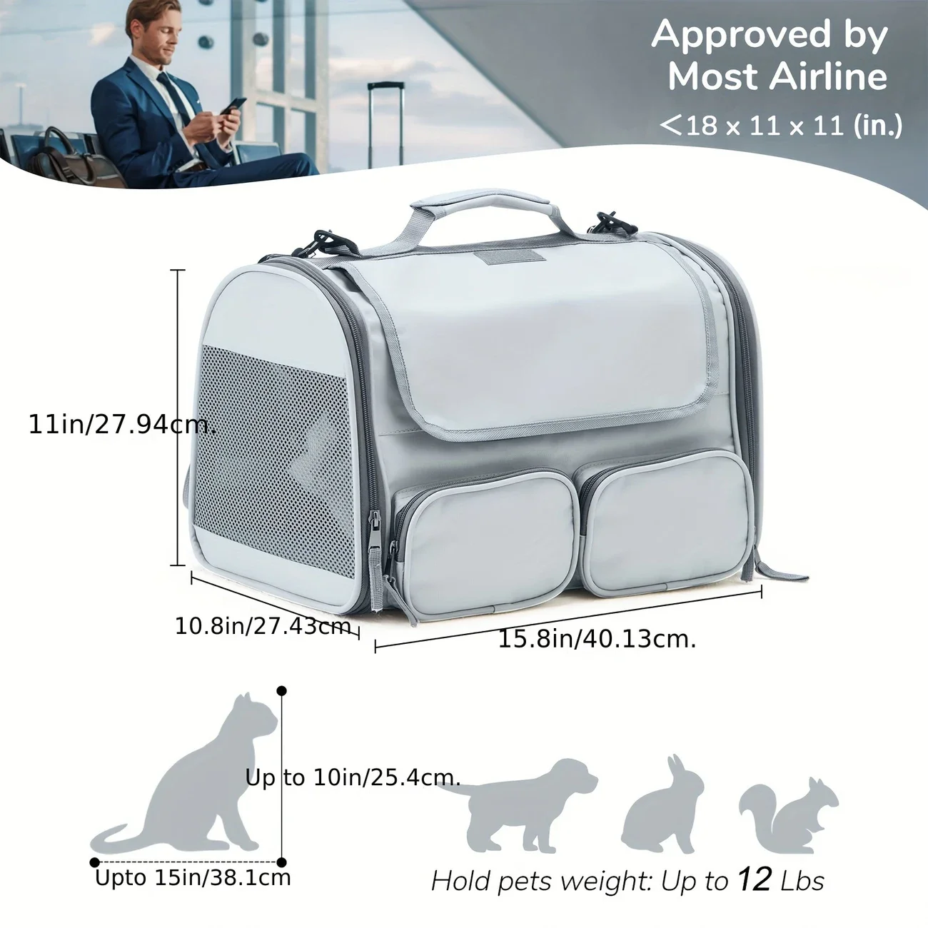 Pet Cat Carrier Bag with Double-Sided Cushion Aviation Backpack Portable Travel Bag Soft-Sided Pet Carriers Small Dog Mesh