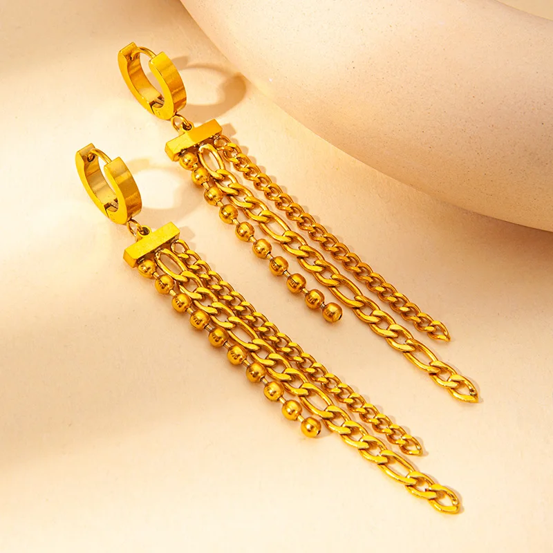 New Arrive18k Gold Color Long Tassel Titanium Steel Women
