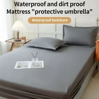Solid Color Waterproof Fitted Bed Sheet Mattress Protector Adjustable With Elastic Band Soft Comfortable Mattress Cover Fitted 2