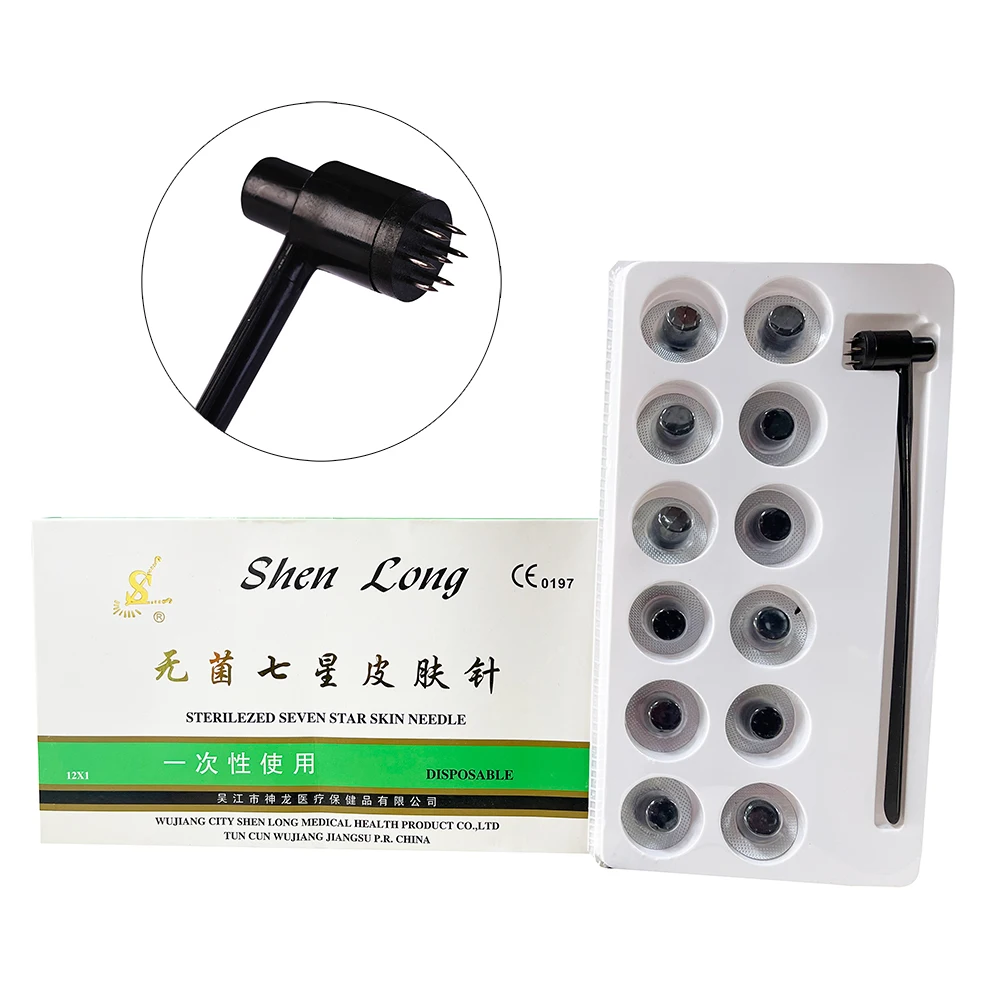 12Pcs seven star Dermal Needle Blood Hammer Lancet Sterile Disposable Acupuncture Needle Massage Stainless Steel Therapy
