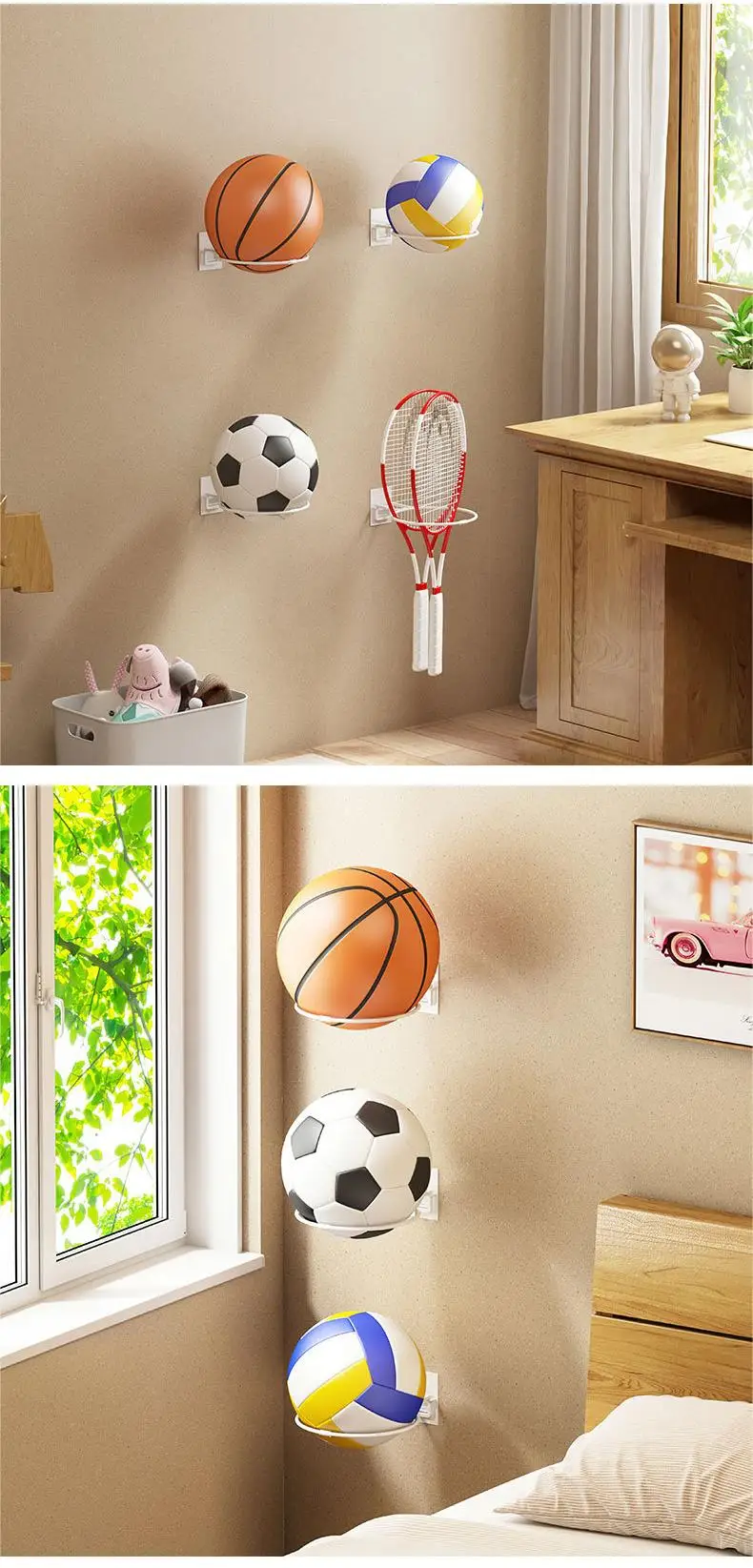 Description Picture 2 of itemWall Shelf Basketball Football Storage Rack Wall-mounted Portable Home Storage Room Foldable Ball Shelves Organizer Space Saving