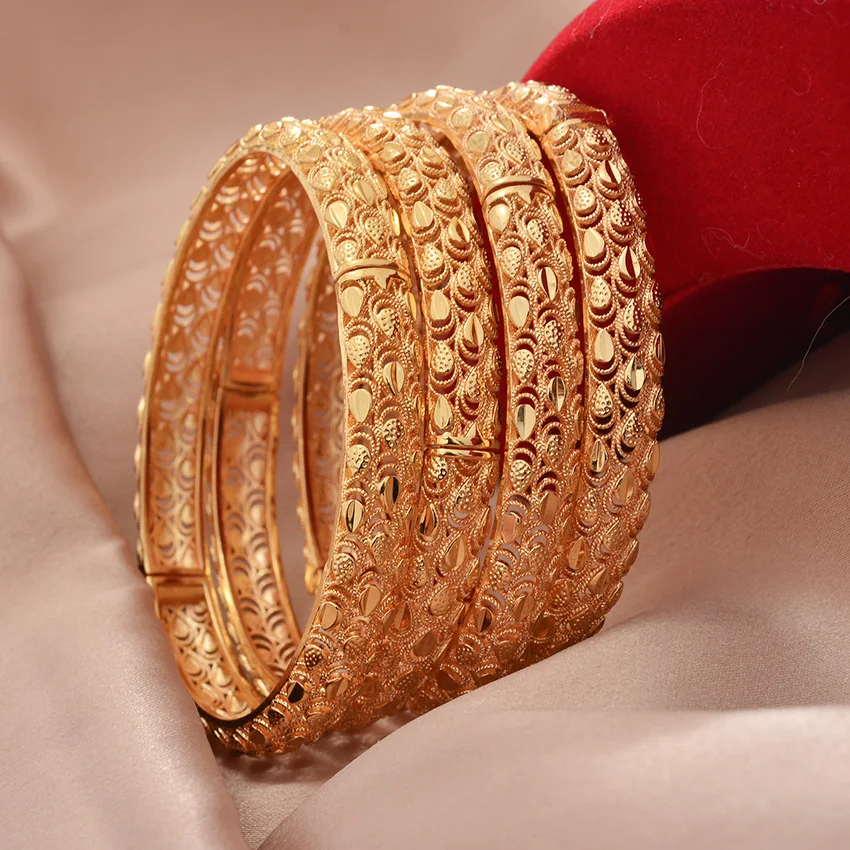 

Dubai Gold Color Bangles For Women Gold Plated Indian African Hard Bracelets Charm Wedding Ethiopian Arabic Hand Jewelry Luxury
