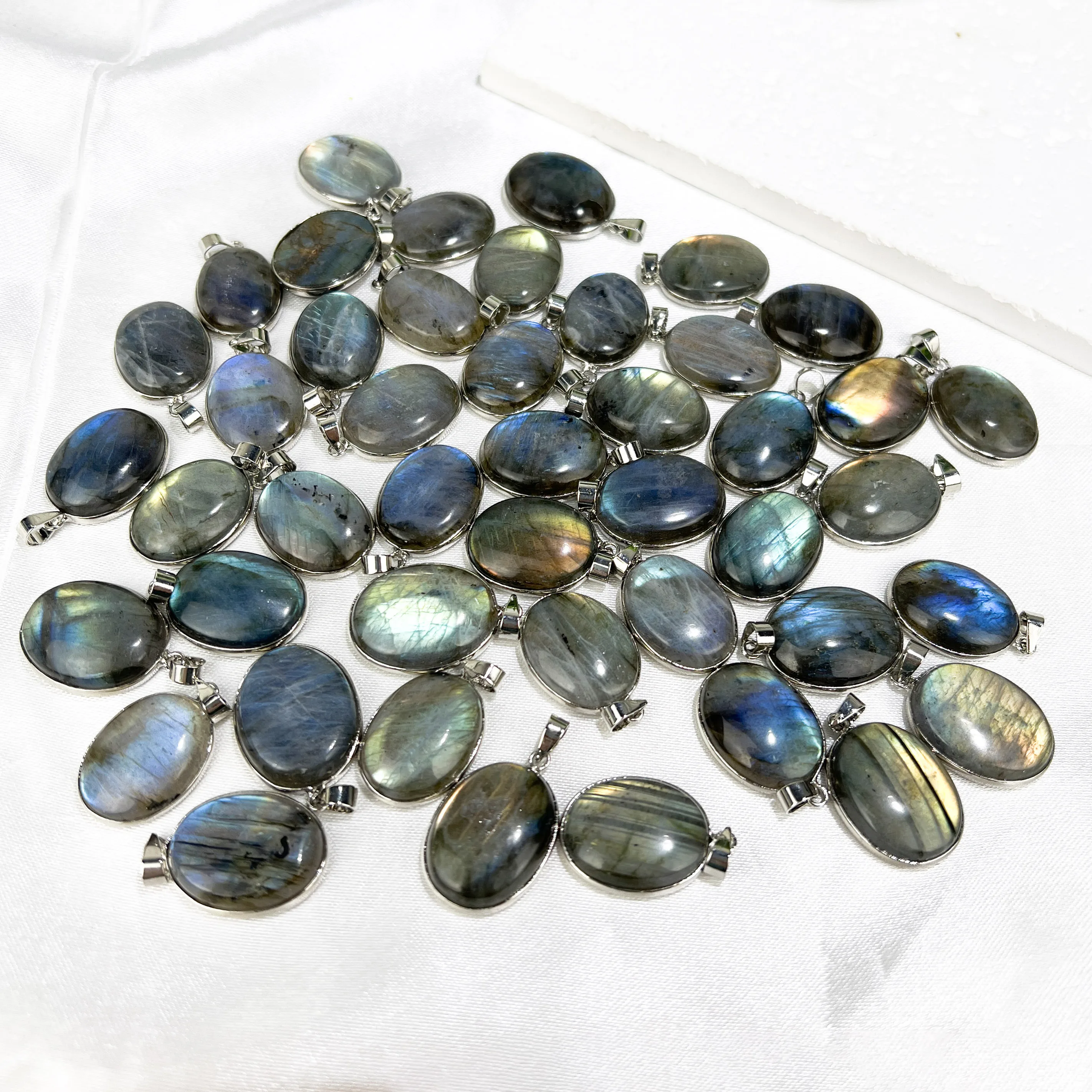 Top Quality Labradorite Pendant, Copper Plated White Gold Blue Fire Labradorite Charms, Teardrop Labradorite Jewelry 3