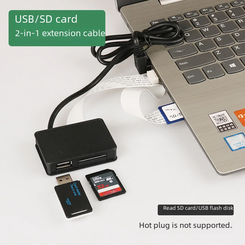 멀티 인터페이스 USB/SD 확장 카드 리더, 노트북 데스크탑 컴퓨터용, 긴 익스텐션 케이블, 투인원