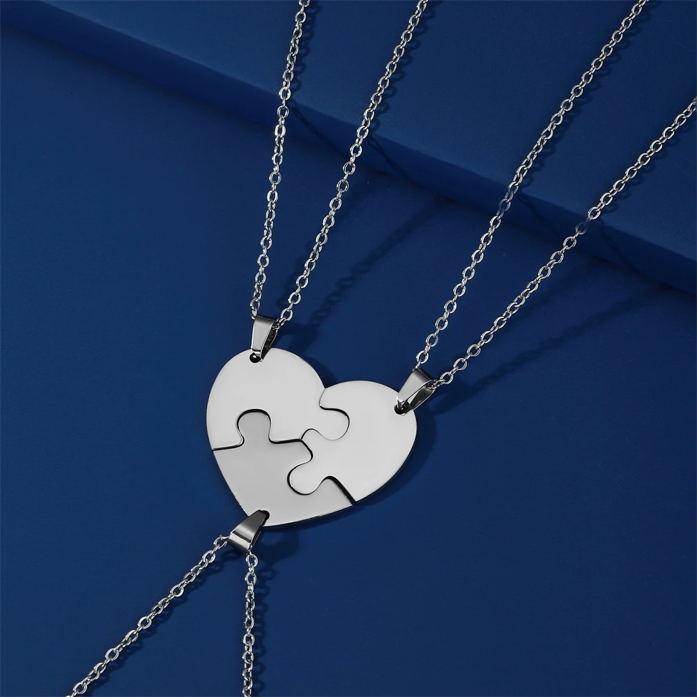 Silver Heart Puzzle Piece Necklace Stainless Steel Choker Necklace