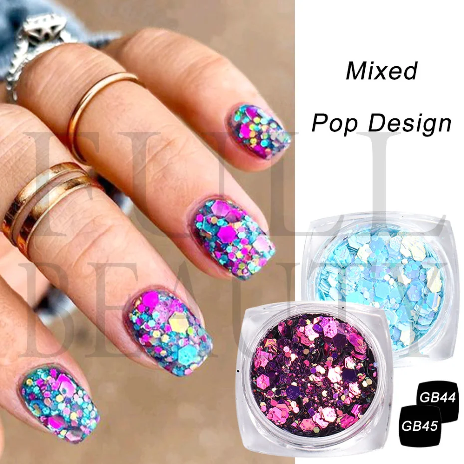 Bright Blue Sequins For Nail Mermaid Mixed Nail Glitter Flakes Hexagon art Paillette Shiny Mirror Spangles Slices LAGB 1Jar nail glitter nail decoration nail decorations nail flakes