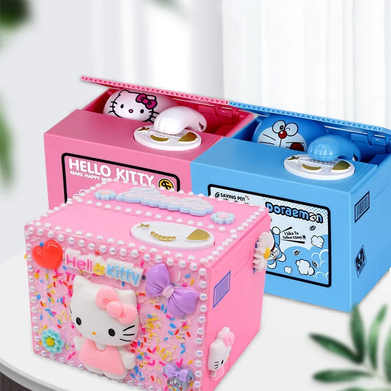 

Kawaii Sanrioed аниме Копилка Дораэмон мультфильм движущийся электронный кража денег экшн-игрушка Diy творческие милые детские музыкальные игрушки