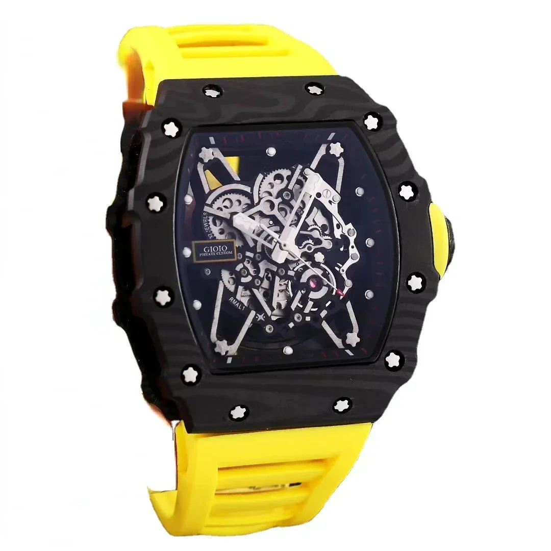 

Luxury New Mens Automatic Mechanical Watch Blue Carbon Fiber Black Rubber Sport Watches