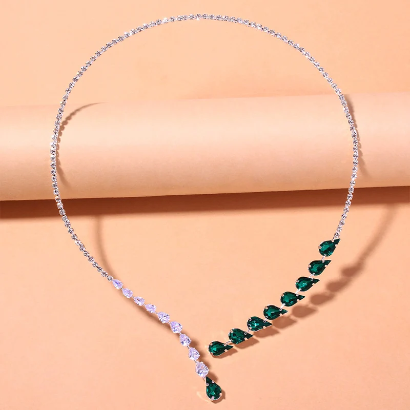 Retro druppelvormige kristallen ketting dames groene mode chain_voghion.com