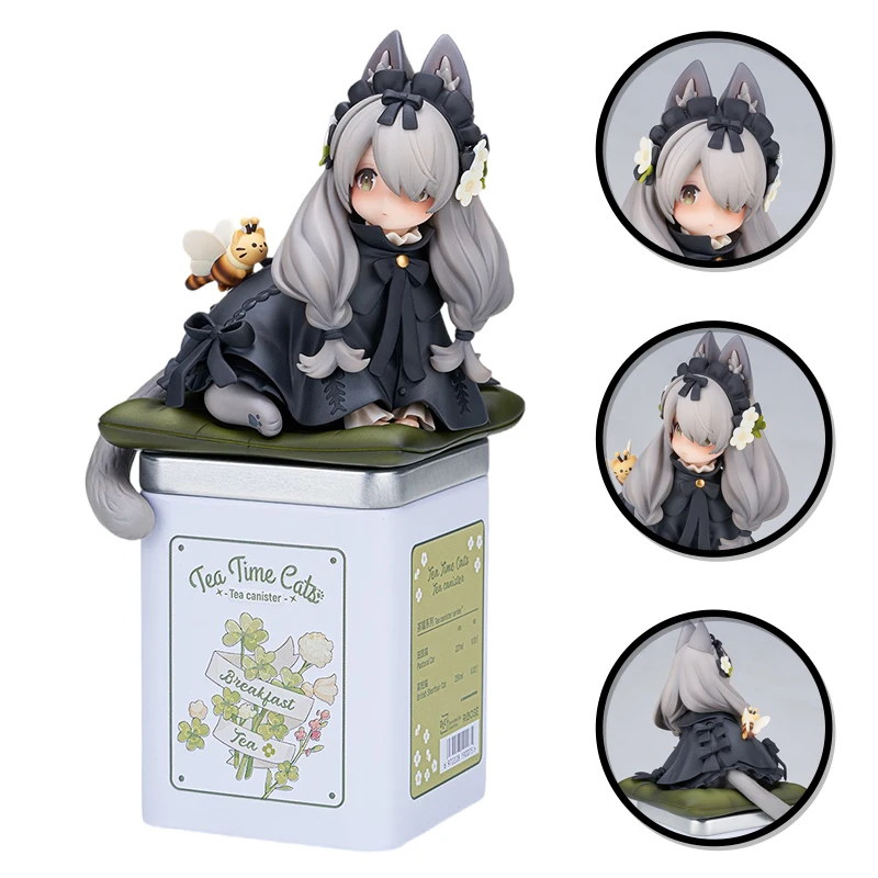 

Anime Figure Tea Party Cat Gray Cat Ears Cute Model Toy PVC Action Decoration Cat Can Food Collection Children's Toy Gift 18CM