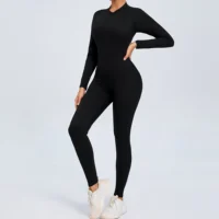 Women Sportwear Yoga Jumpsuit Zip Long Sleeve Back Open Outfit Fitness Tracksuit Tight One-piece Gym Overalls Sports Bodysuit - Image 3